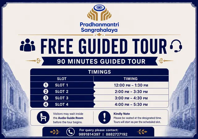 Free Guided Tour — 90 minutes, with four daily slots from 12:00 PM to 5:30 PM